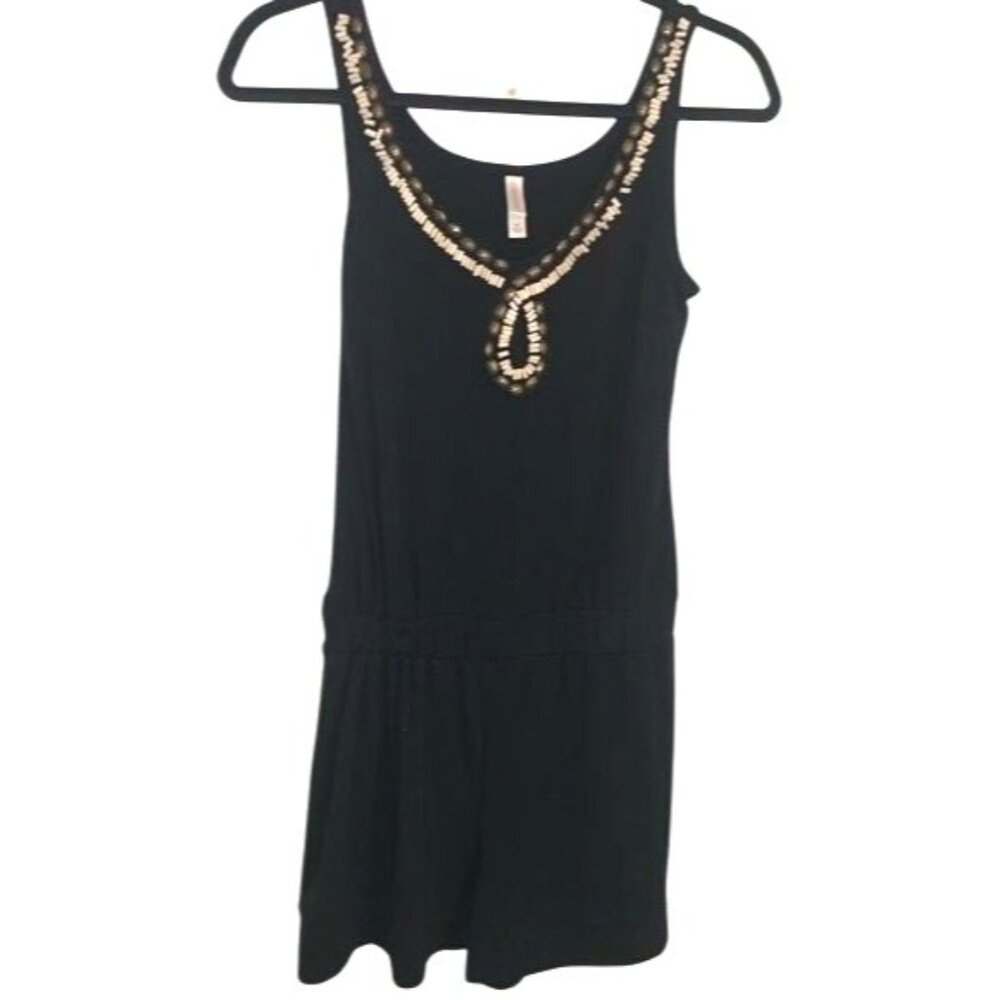 Black Beaded Necklace Detail Tank Dress Soft Jersey Knit  Size XS